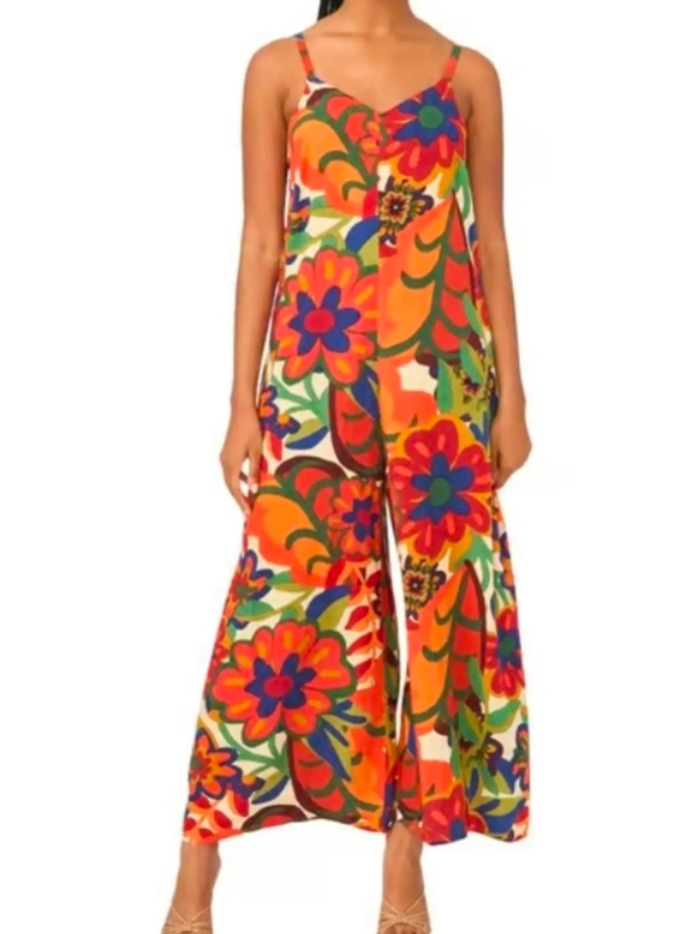 MSK Womens Small Tropical Floral Jumpsuit Palazzo Pants Resortwear Vacation